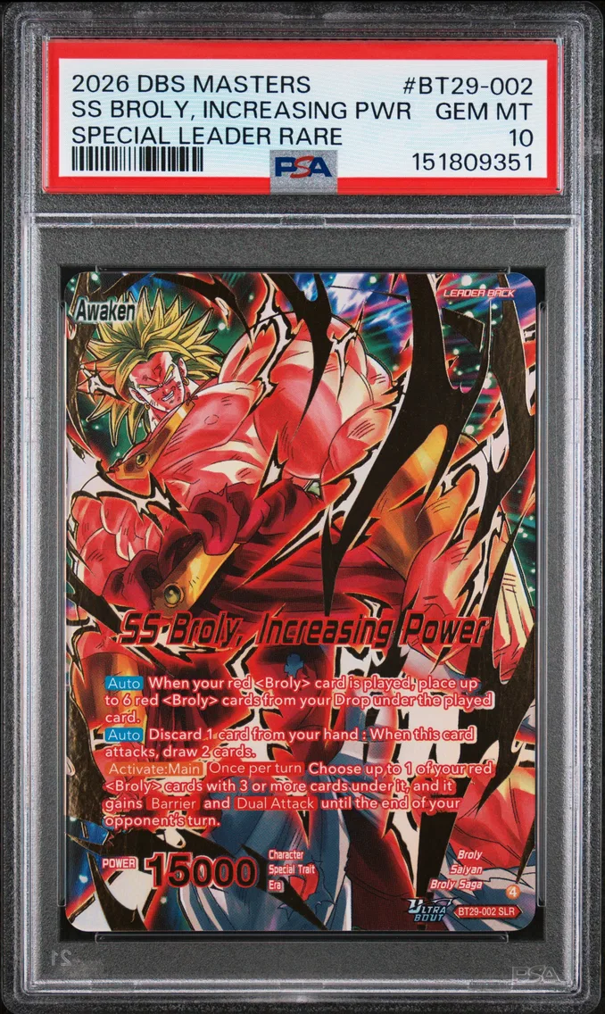 2026 #BT29-002 SS Broly, Increasing Power PSA 10 Dragon Ball Super Card Game Masters Series 29 Fearsome Rivals