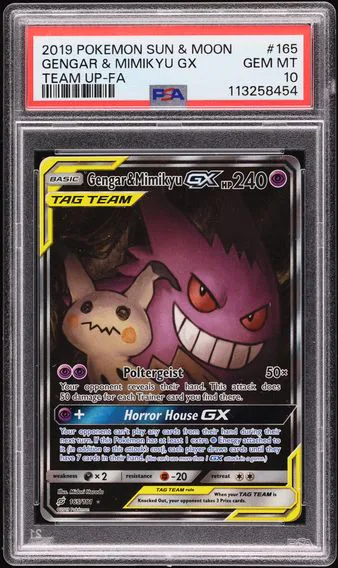 2019 #165 Gengar & Mimikyu GX PSA 10 Pokemon Sun & Moon Team Up Full Art
