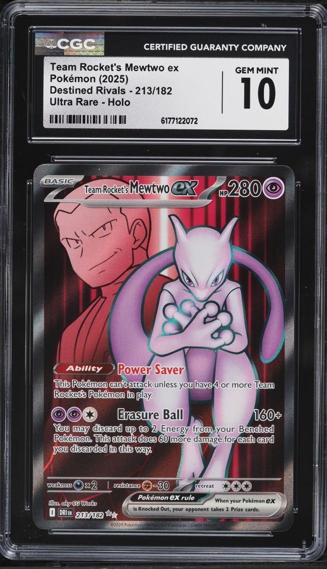 2025 Pokemon Scarlet & Violet Destined Rivals Full Art Team Rocket's Mewtwo Ex #213 CGC 10 GEM