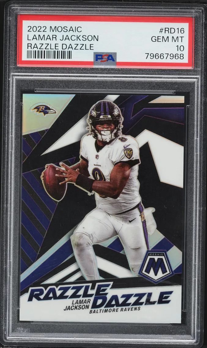 2022 #RD16 Lamar Jackson PSA 10 Panini Mosaic Razzle Dazzle Football