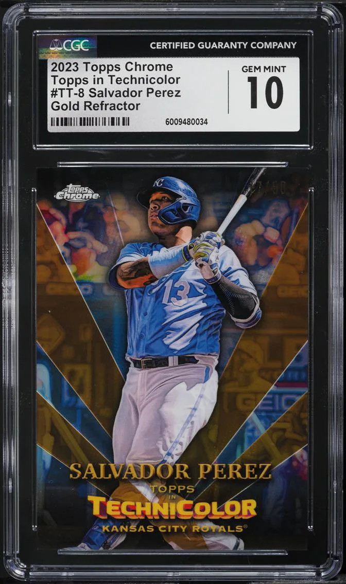 2023 #TT-8 Salvador Perez CGC 10 Topps Chrome Technicolor Gold Refractor /50