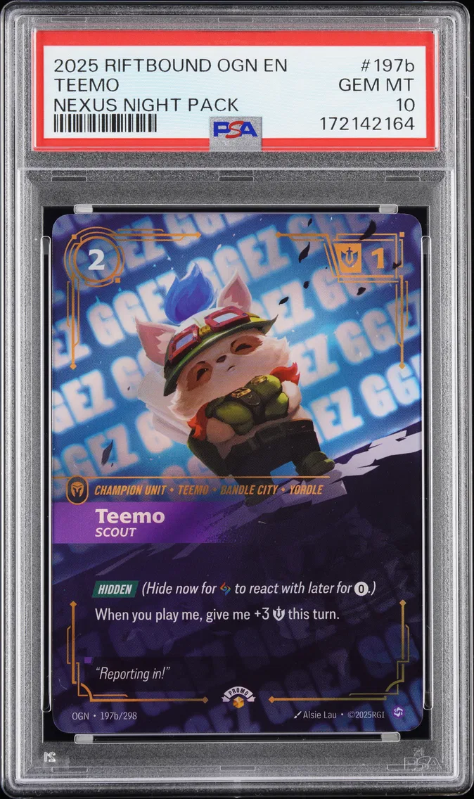 2025 #197b Teemo - Scout PSA 10 Riftbound: League of Legends Ogn-Origins