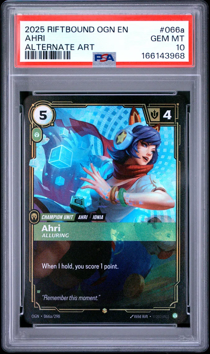 2025 #066a Ahri - Alluring PSA 10 Riftbound: League of Legends Ogn-Origins