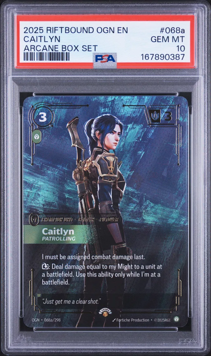 2025 #068a Caitlyn - Patrolling PSA 10 Riftbound: League of Legends Ogn-Origins