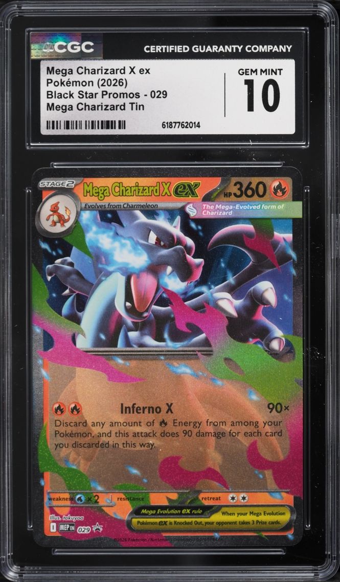 2026 #29 Mega Charizard X EX CGC 10 Pokemon Mega Evolution Black Star Promo Tin