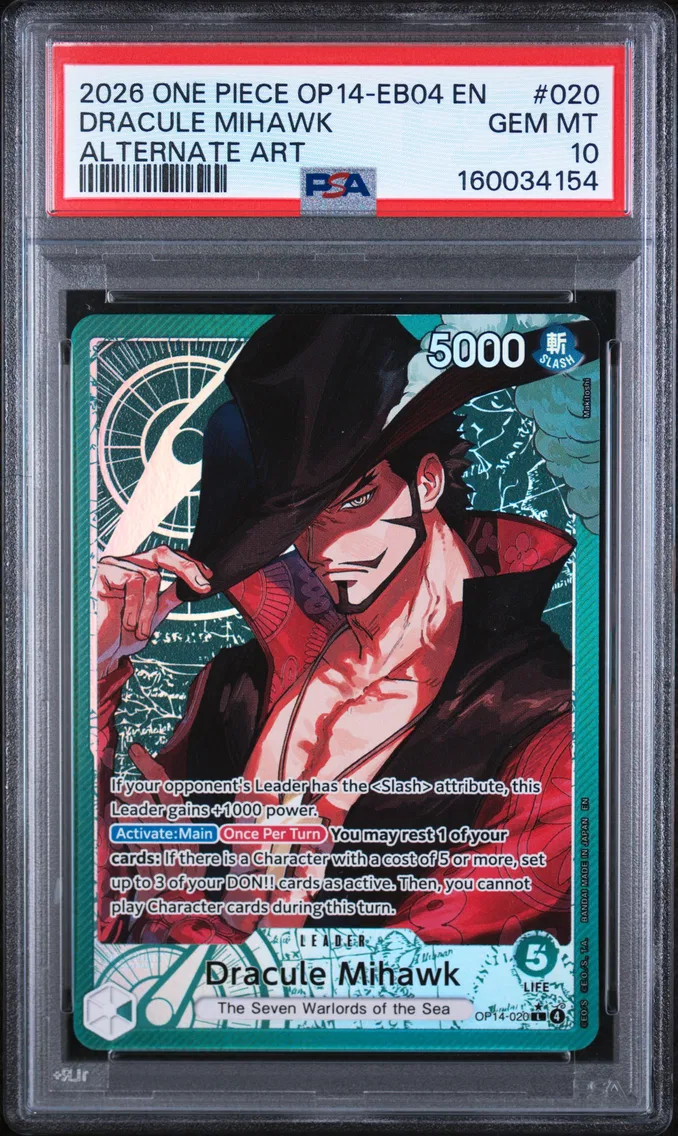 2026 #020 Dracule Mihawk PSA 10 One Piece OP14-EB04-the Azure Sea's Seven