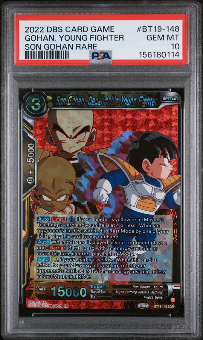 2022 #BT19-148 Son Gohan, Dependable Young Fighter PSA 10 Dragon Ball Super Card Game Series 19 Fighter's Ambition