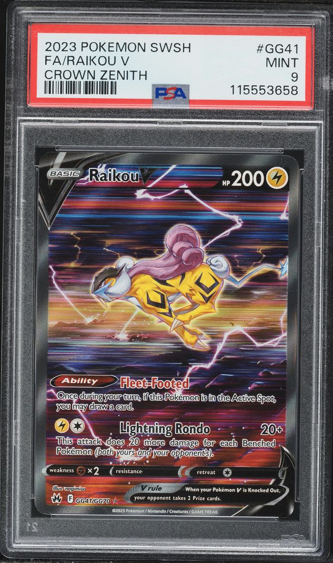 2023 #GG41 Full Art/Raikou V PSA 9 Sword and Shield Crown Zenith Pokemon