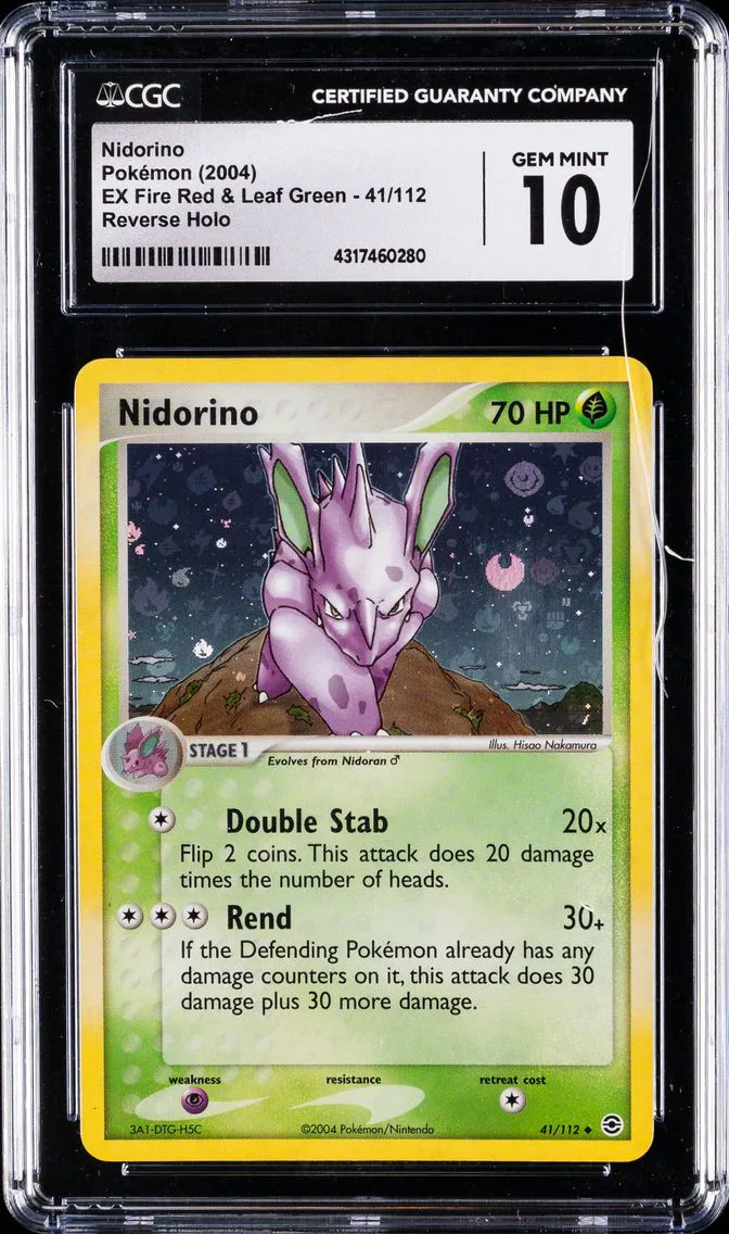 2004 #41 Nidorino-Reverse Foil CGC 10 EX Fire Red & Leaf Green Pokemon