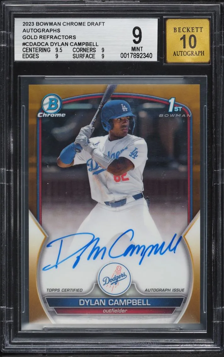 2023 Bowman Chrome Draft Gold Refractor Dylan Campbell PROSPECT AUTO /50 #CDA-DCA BGS 9 MINT