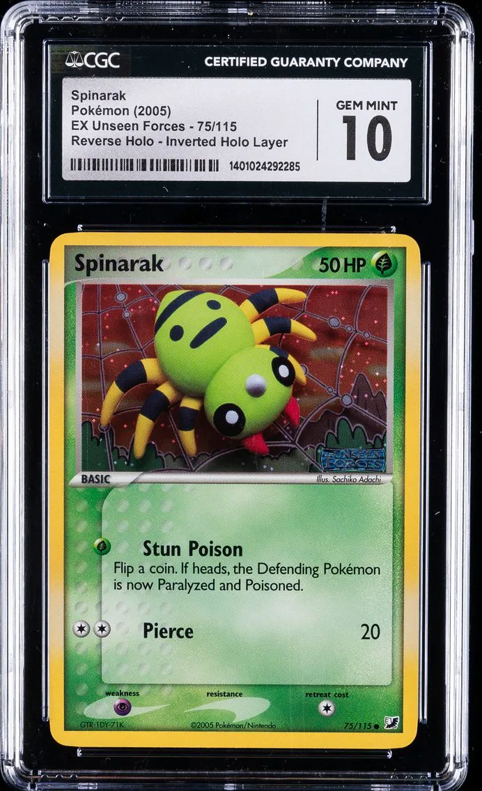 2005 #75 Spinarak CGC 10 Gem Mint Pokemon | EX Unseen Forces,  Reverse Holo-Inverted Holo Layer