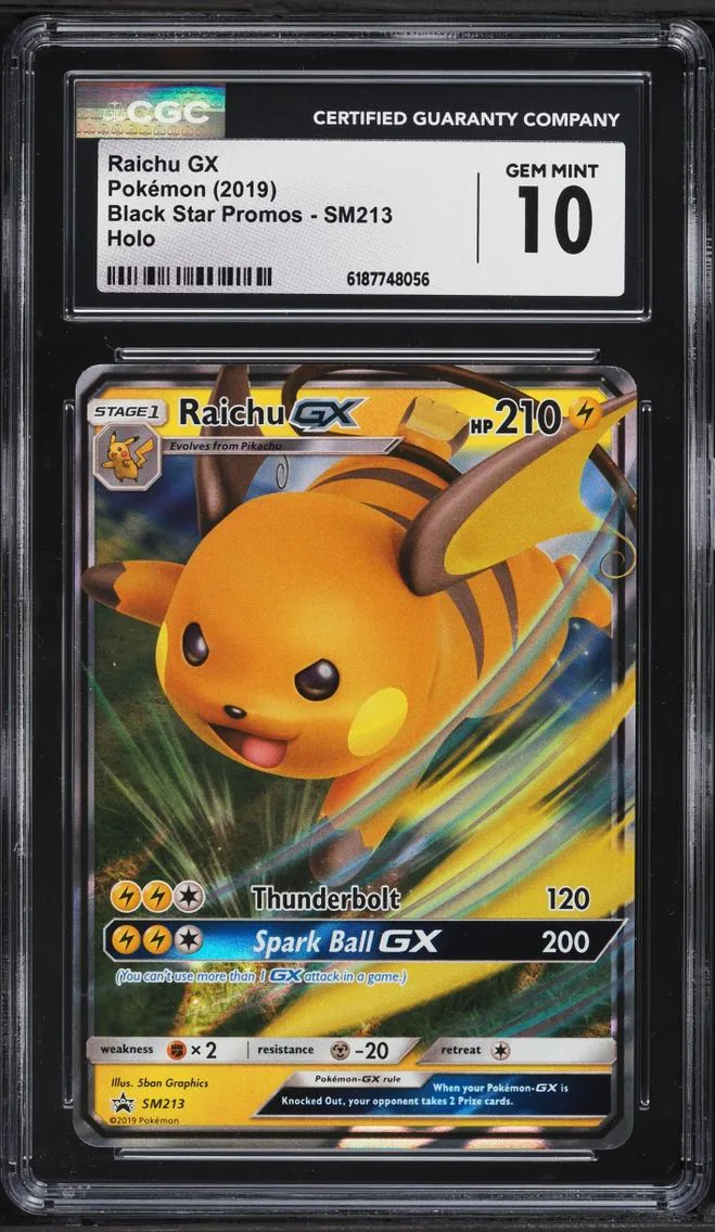 2019 Black Star Promos - Sun & Moon - English Raichu GX Pokemon Sun & Moon Promo Hidden Fates Holo #SM213 CGC 10