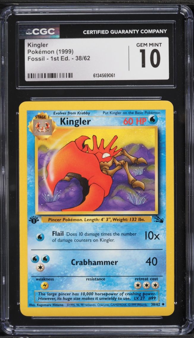 1999 Pokemon Fossil 1st Edition Kingler #38 CGC 10 GEM MINT