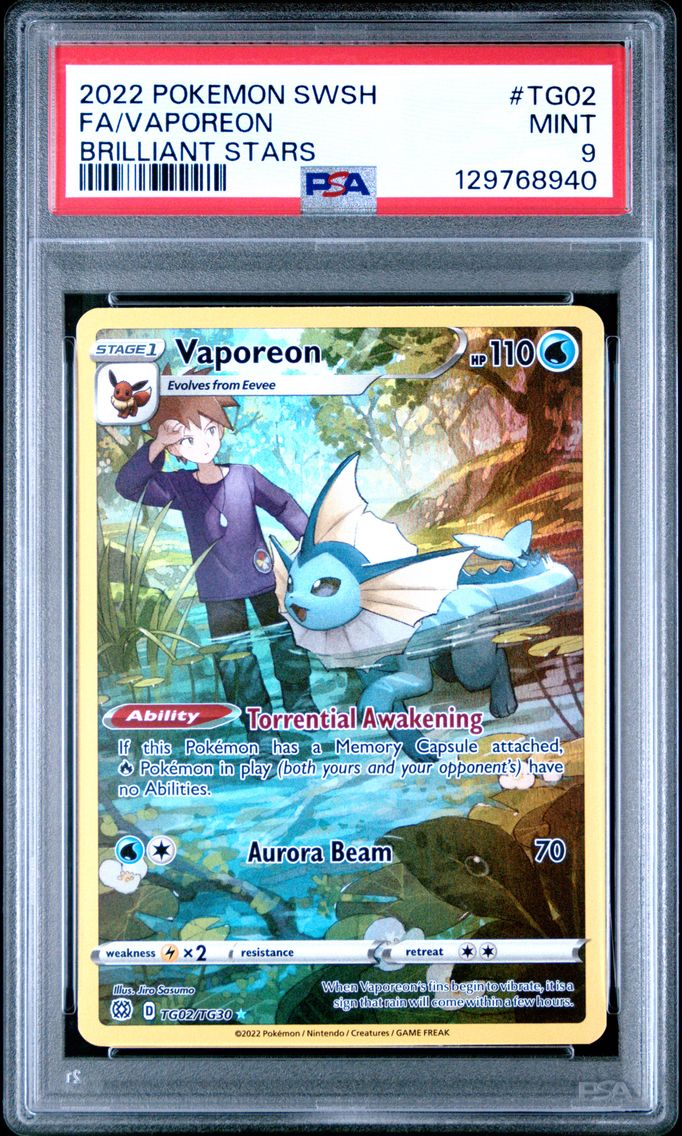 2022 #TG02 Full Art/Vaporeon PSA 9 Sword & Shield Brilliant Stars Pokemon