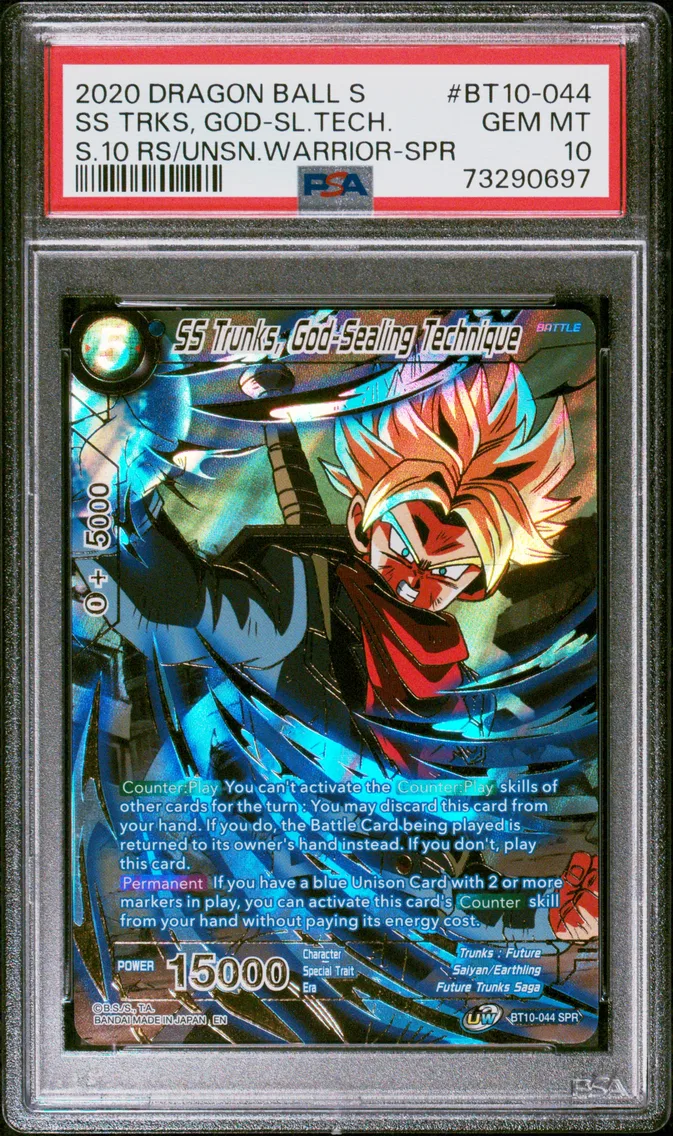 2020 #BT10-044 SS Trunks, God-Sealing Technique PSA 10 Dragon Ball Super Card Game Series 10 Rise of the Unison Warrior