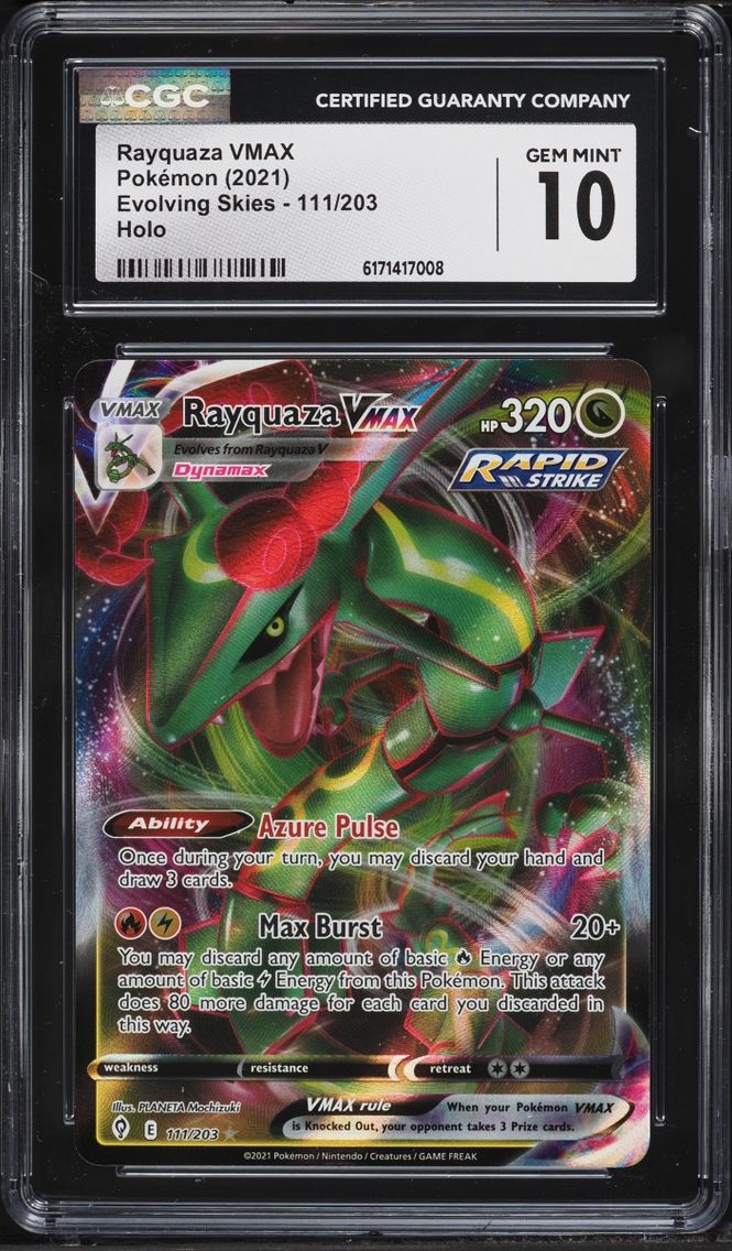 2021 Pokemon Sword & Shield Evolving Skies Full Art Rayquaza VMAX #111 CGC 10 GEM MINT