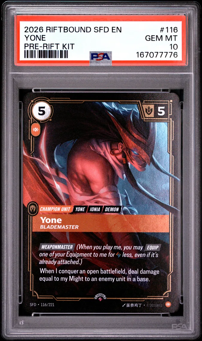 2026 #116 Yone - Blademaster PSA 10 Riftbound: League of Legends Sfd-Spiritforged