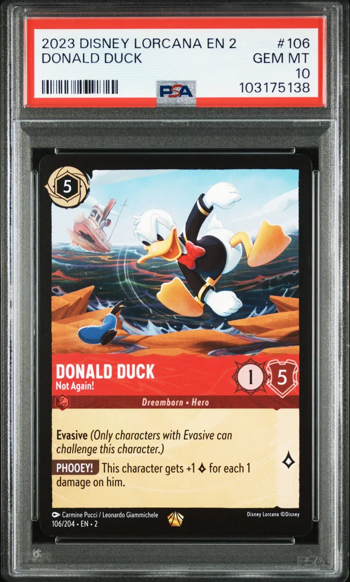 2023 #106 Donald Duck - Not Again! PSA 10 Disney Lorcana EN 2-Rise of the Floodborn