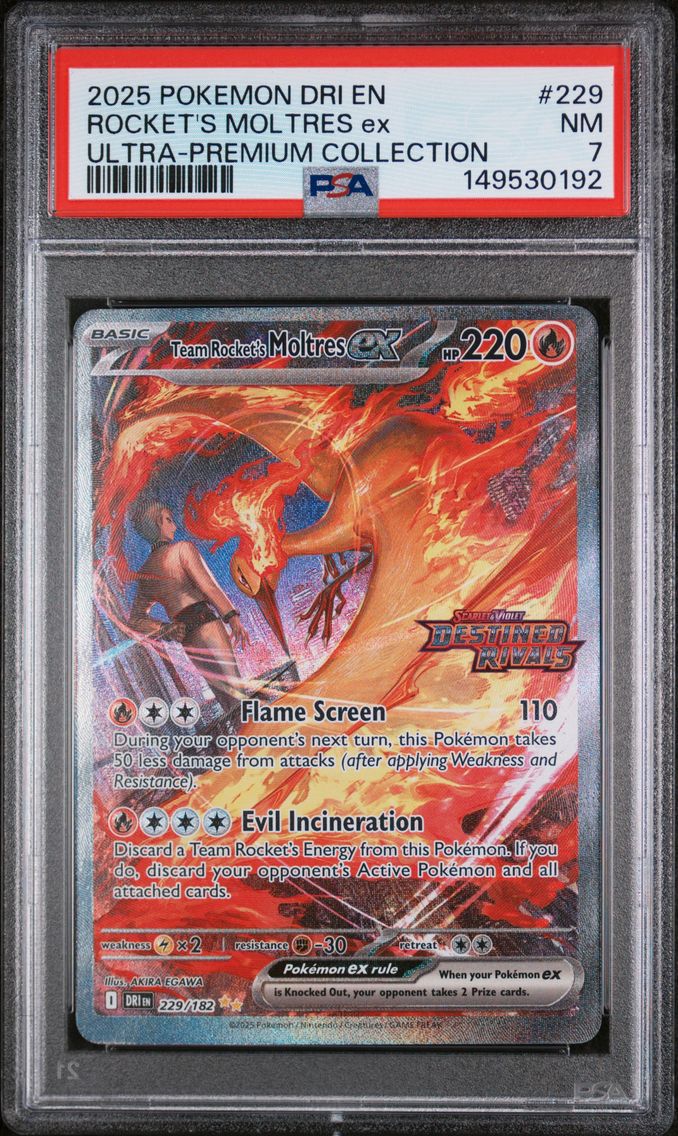 2025 #229 Team Rocket's Moltres EX PSA 7 Dri EN-Destined Rivals