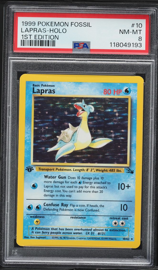 1999 #10 Lapras-Holo 1st Edition PSA 8 Fossil Pokemon