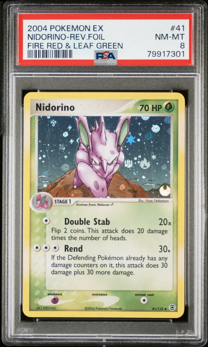 2004 #41 Nidorino-Reverse Foil PSA 8 EX Fire Red & Leaf Green