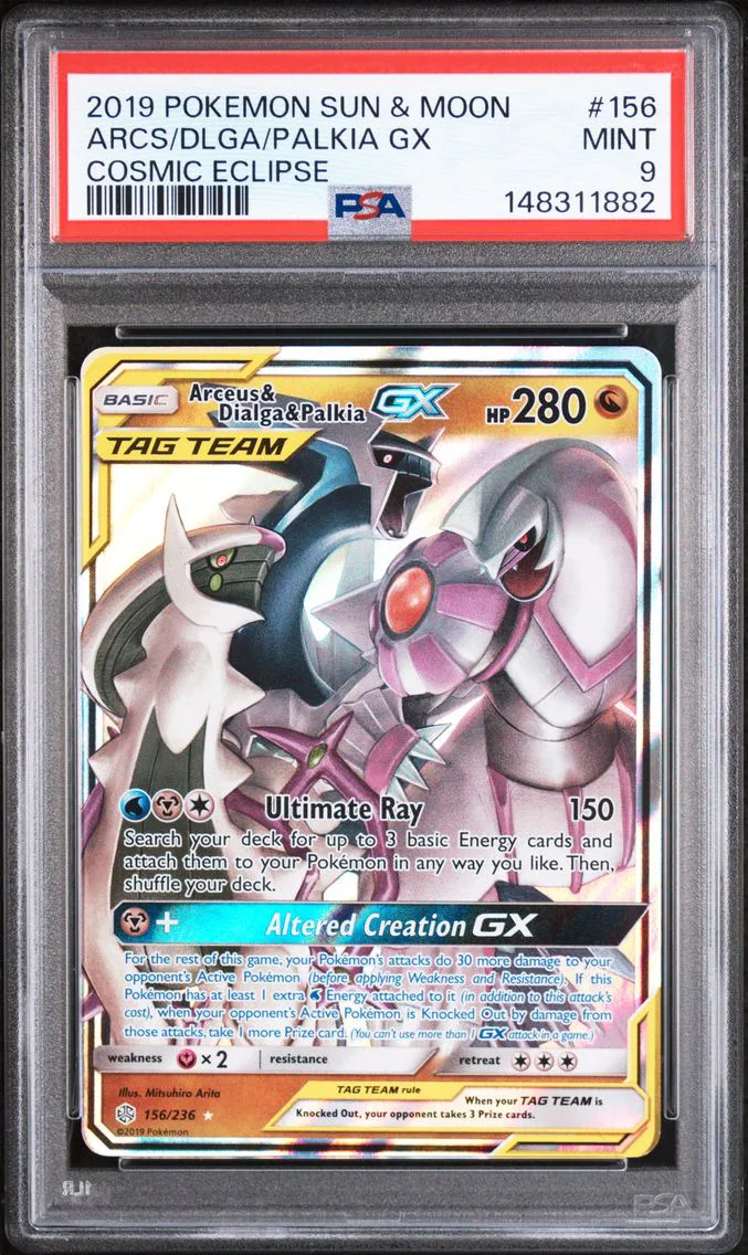 2019 #156 Arceus & Dialga & Palkia GX PSA 9 Sun & Moon Cosmic Eclipse