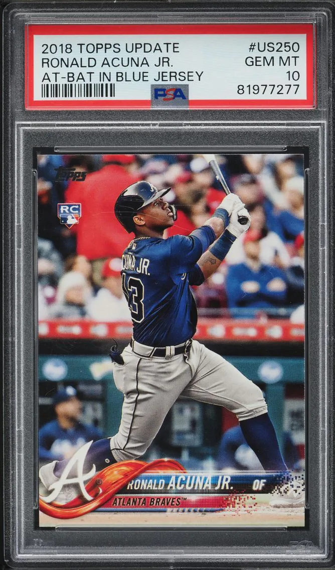 2018 TOPPS UPDATE AT BAT RONALD ACUNA JR. ROOKIE #US250 PSA 10 GEM MINT