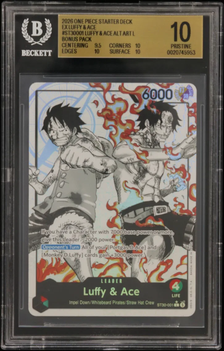 2026 #ST30001 Luffy & Ace ALT ART L/(Bonus Pack) BGS 10 One Piece Card Game Starter Deck EX -Luffy & Ace-