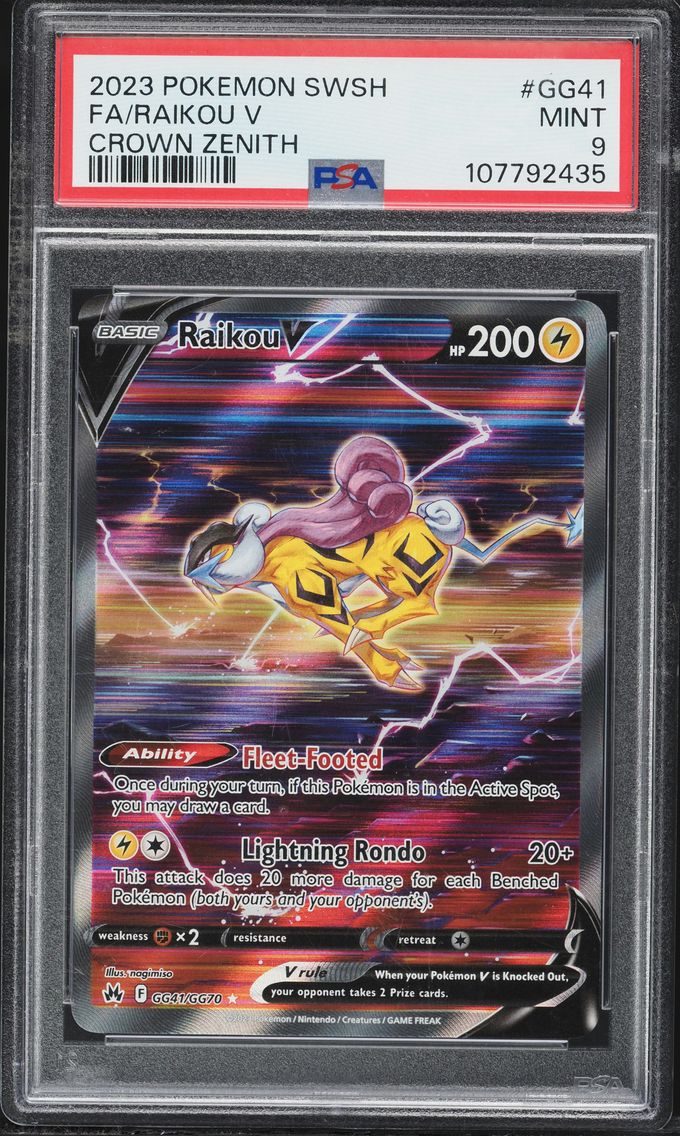 2023 #GG41 Full Art/Raikou V PSA 9 Sword and Shield Crown Zenith Pokemon