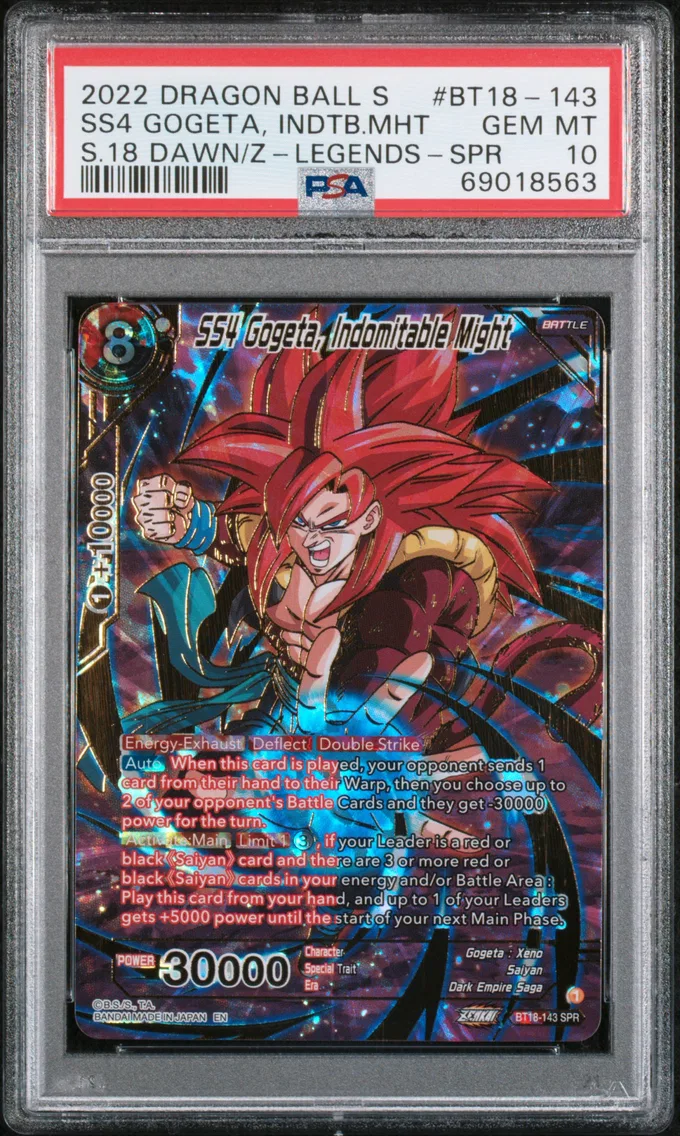 2022 #BT18-143 SS4 Gogeta, Indomitable Might PSA 10 Dragon Ball Super Card Game Series 18 Dawn of the Z-Legends