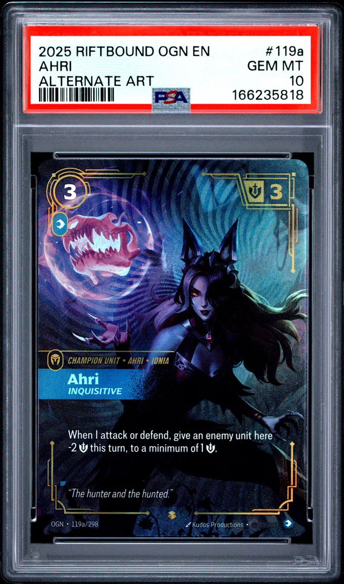 2025 #119a Ahri - Inquisitive PSA 10 Riftbound: League of Legends Ogn-Origins