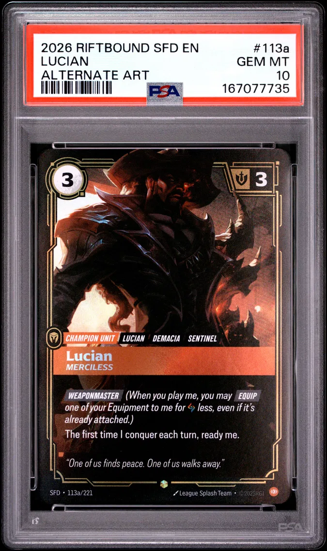 2026 #113a Lucian - Merciless PSA 10 Riftbound: League of Legends Sfd-Spiritforged