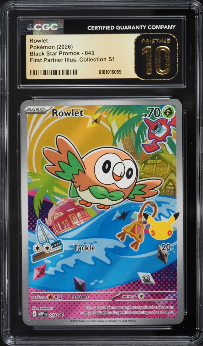 2026 Pokemon Mega Promo First Partner Illustration S1 Full Art Rowlet #43 CGC 10 PRISTINE