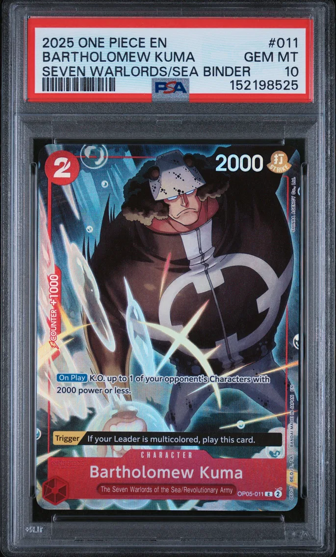 2025 #011 Bartholomew Kuma PSA 10 One Piece Seven Warlords of the Sea Binder Set