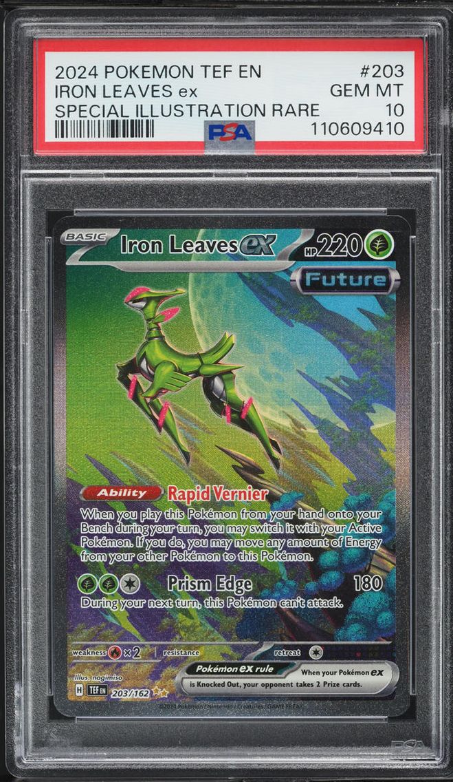 2024 Pokemon Scarlet & Violet Temporal Forces SIR Iron Leaves ex #203 PSA 10 GEM MINT