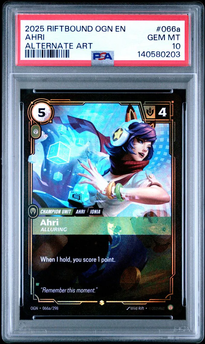 2025 #066a Ahri - Alluring PSA 10 Riftbound: League of Legends Ogn-Origins