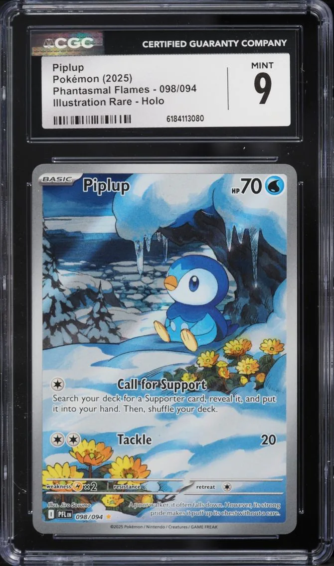 2025 Phantasmal Flames - PFL EN - English Piplup Pokemon Mega Evolution Phantasmal Flames IR #098/094 CGC 9