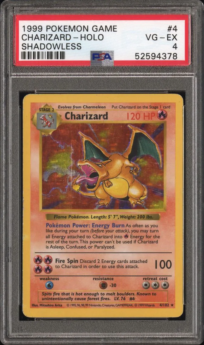 1999 #4 Charizard-Holo Shadowless PSA 4 Game