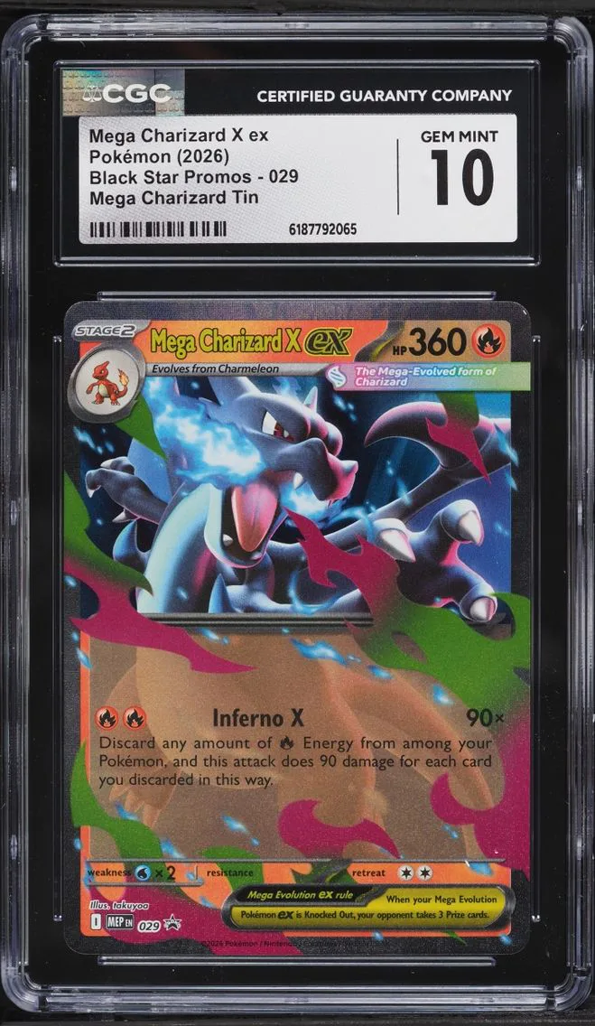 2026 #29 Mega Charizard X EX CGC 10 Pokemon Mega Evolution Black Star Promo Tin