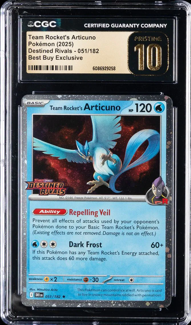 2025 #051 Team Rocket's Articuno CGC 10 Pristine Dri EN-Destined Rivals Pokemon