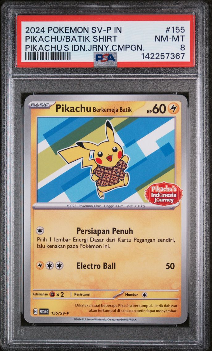 2024 #155 Pikachu in Batik Shirt PSA 8 Indonesian SV-P Promo