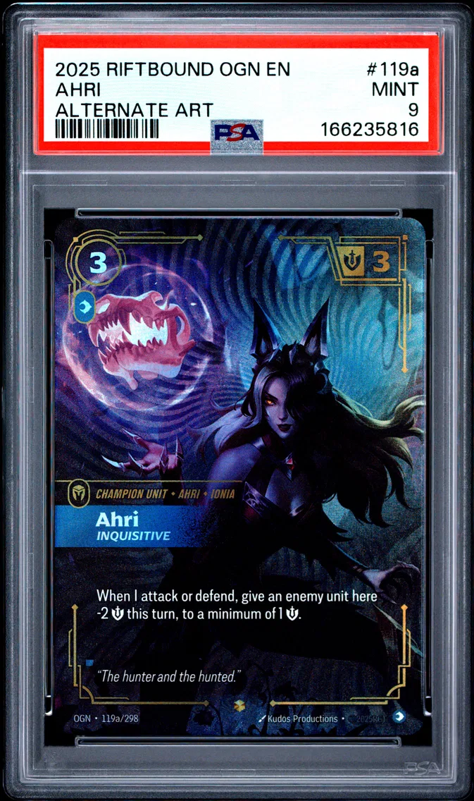 2025 #119a Ahri - Inquisitive PSA 9 Riftbound: League of Legends Ogn-Origins