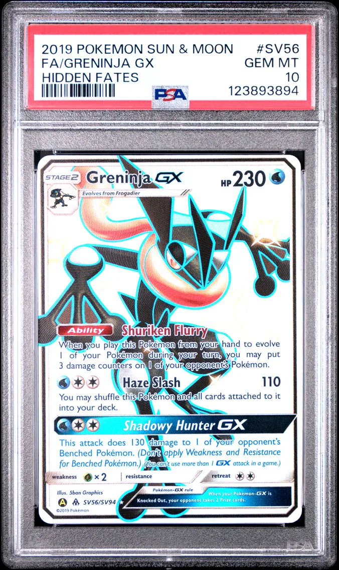 2019 #SV56 Full Art/Greninja GX PSA 10 Sun & Moon Hidden Fates Pokemon
