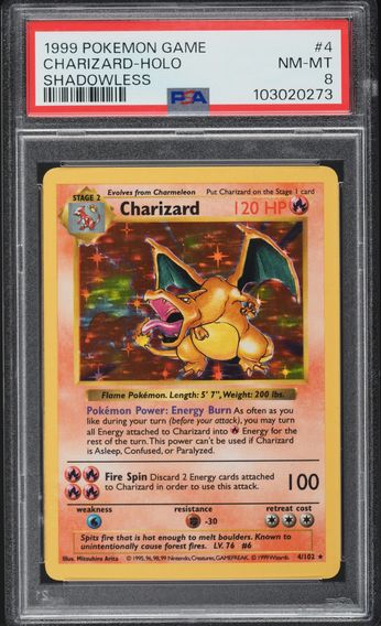 1999 #4 Charizard PSA 8 Pokemon Base Set Shadowless Holo