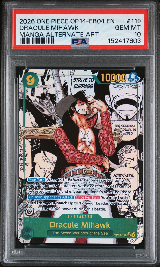 2026 #119 Dracule Mihawk PSA 10 One Piece OP14-EB04-the Azure Sea's Seven