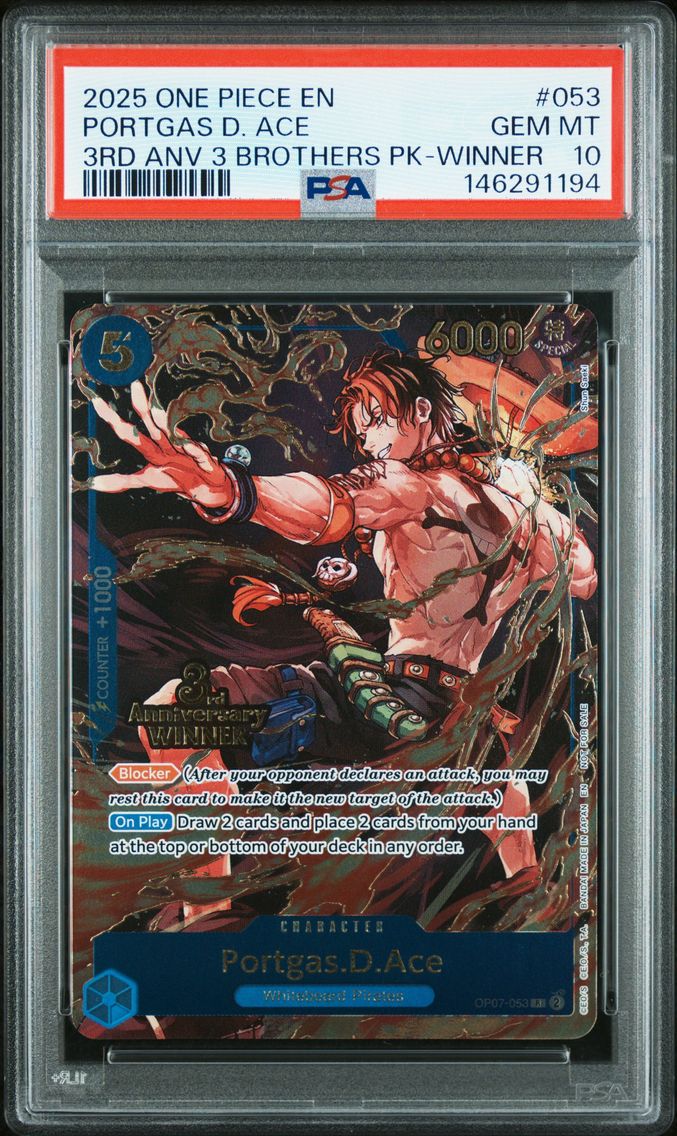 2025 #053 Portgas D. Ace Winner PSA 10 3rd Anniversary Tournament 3 Brothers Pack One Piece