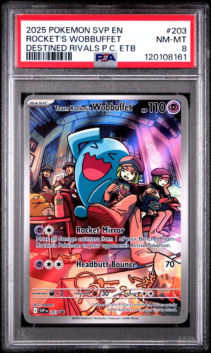 2025 #203 Team Rocket's Wobbuffet PSA 8 Svp EN-SV Black Star Promo Pokemon