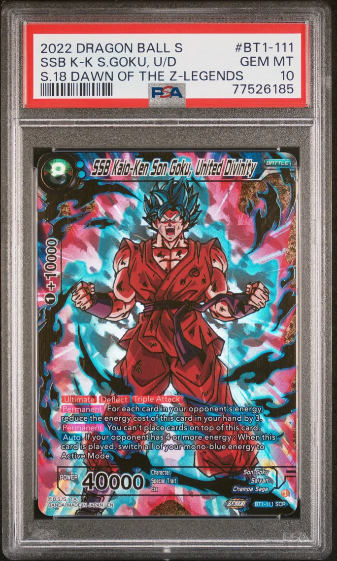 2022 #BT1-111 SSB Kaio-Ken Son Goku, United Divinity PSA 10 Dragon Ball Super Card Game Series 18 Dawn of the Z-Legends