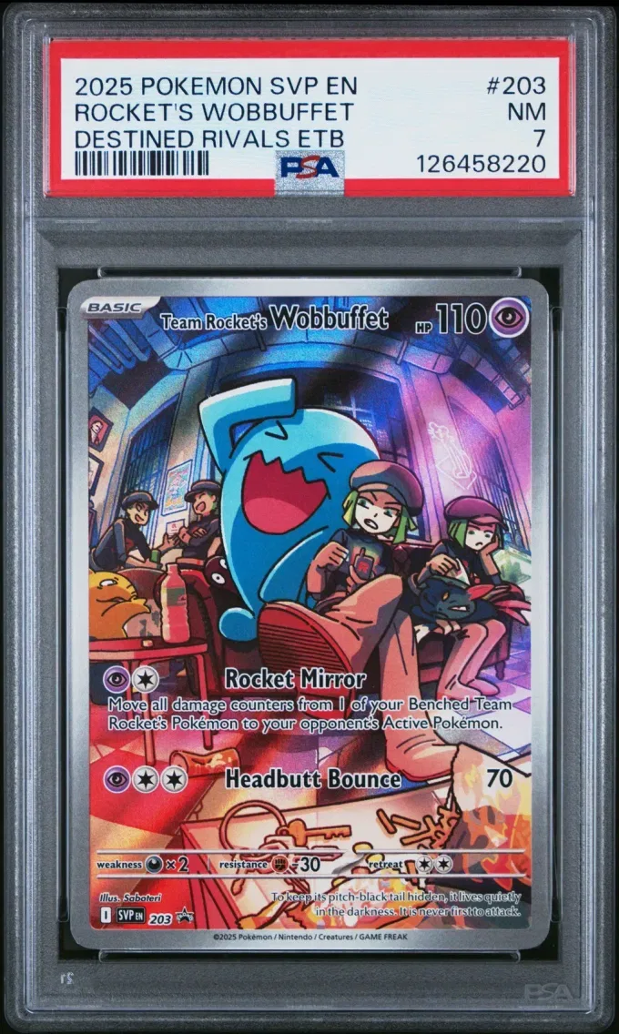 2025 Pokemon Svp EN-SV Black Star Promo Team Rocket's Wobbuffet Svp EN-SV Black Star Promo #203 PSA 7