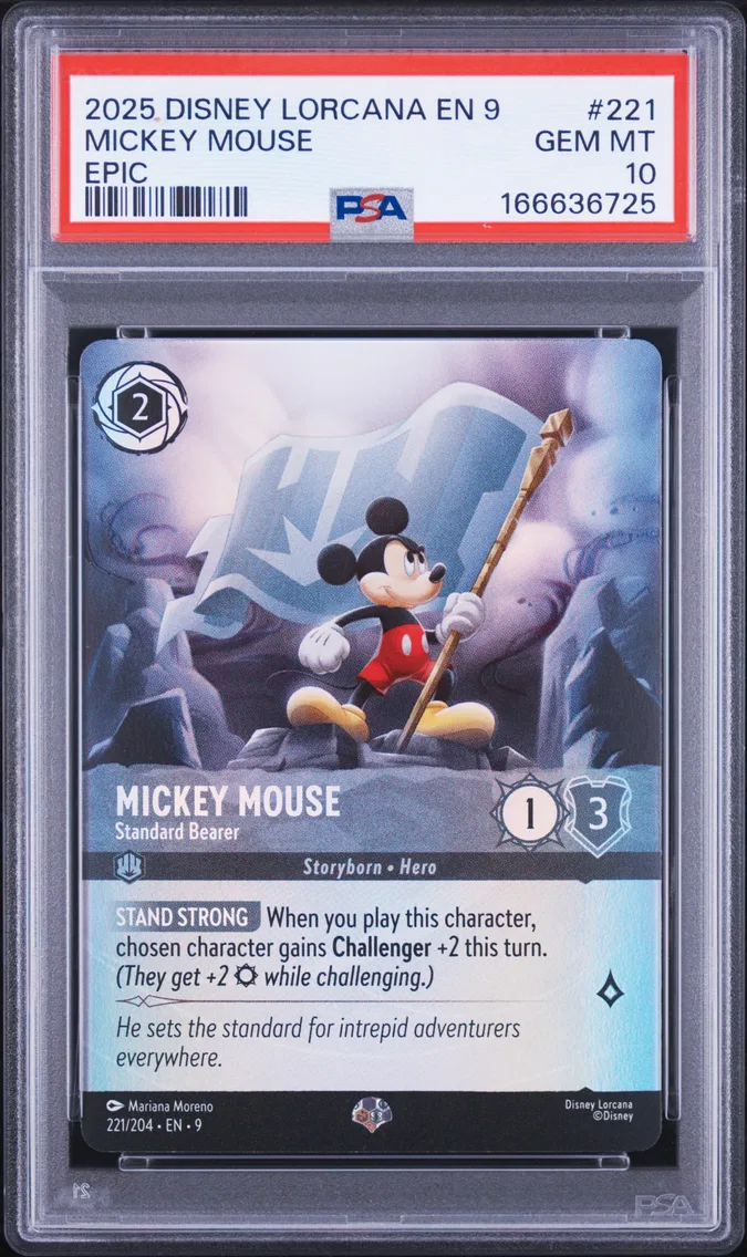 2025 #221 Mickey Mouse - Standard Bearer PSA 10 Disney Lorcana EN 9-Fabled